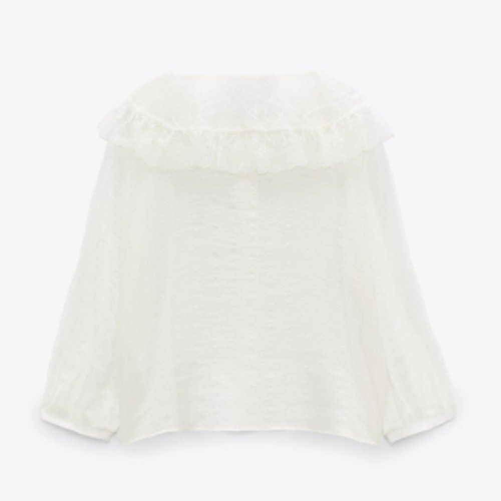 Zara Combination Lace Shirt Ecru Sz XS NWT - Picture 6 of 7